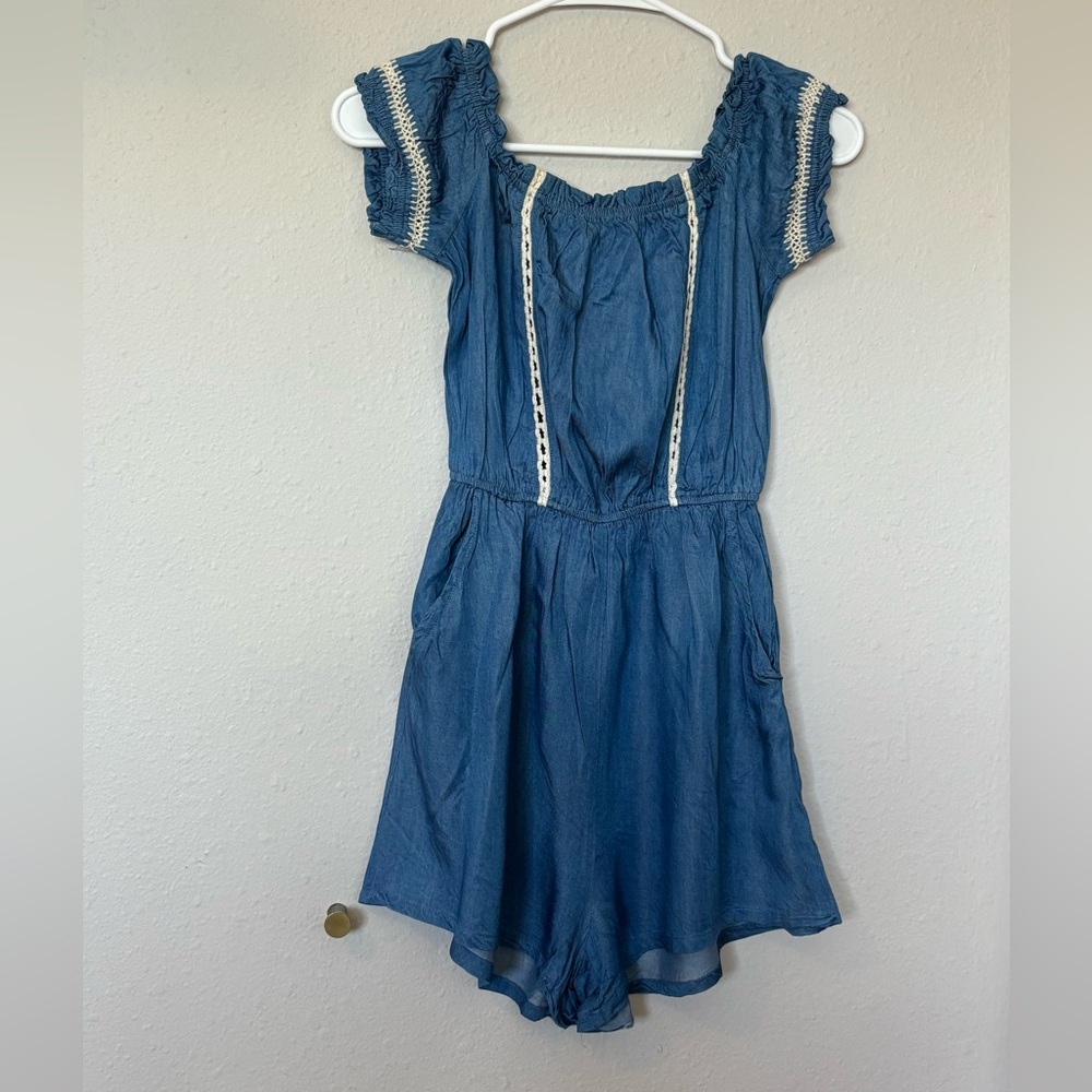 Lush Chambray Off-Shoulder Romper
